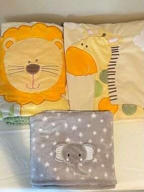 Plush Safari Baby Blankets-Lion-Giraffe-Elephant, Very Soft